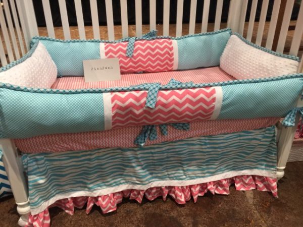 Coral and Blue Nursery Bedding - Image 5