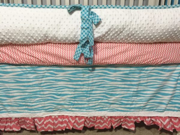 Coral and Blue Nursery Bedding - Image 3