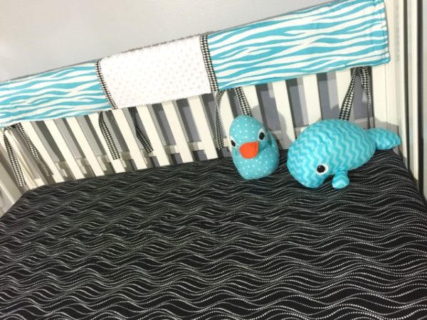 Black and Blue Bumperless Crib Bedding - Image 2