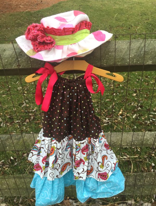 Colorful Paisley Double Ruffle Dress and Coordinaing Sun Hat  (size 6) - Image 2