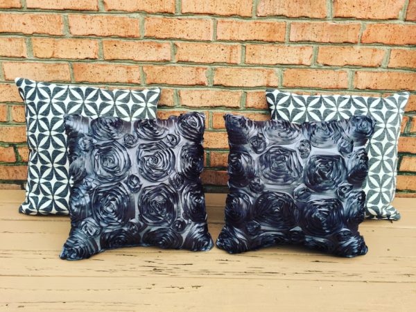 Throw Pillow Charcoal Taffeta Rosettes - Image 3