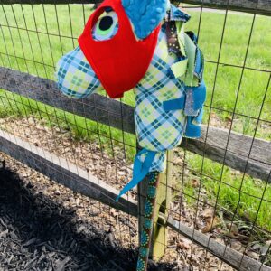 Blue and Green Plaid Stick Pony with Race Mask