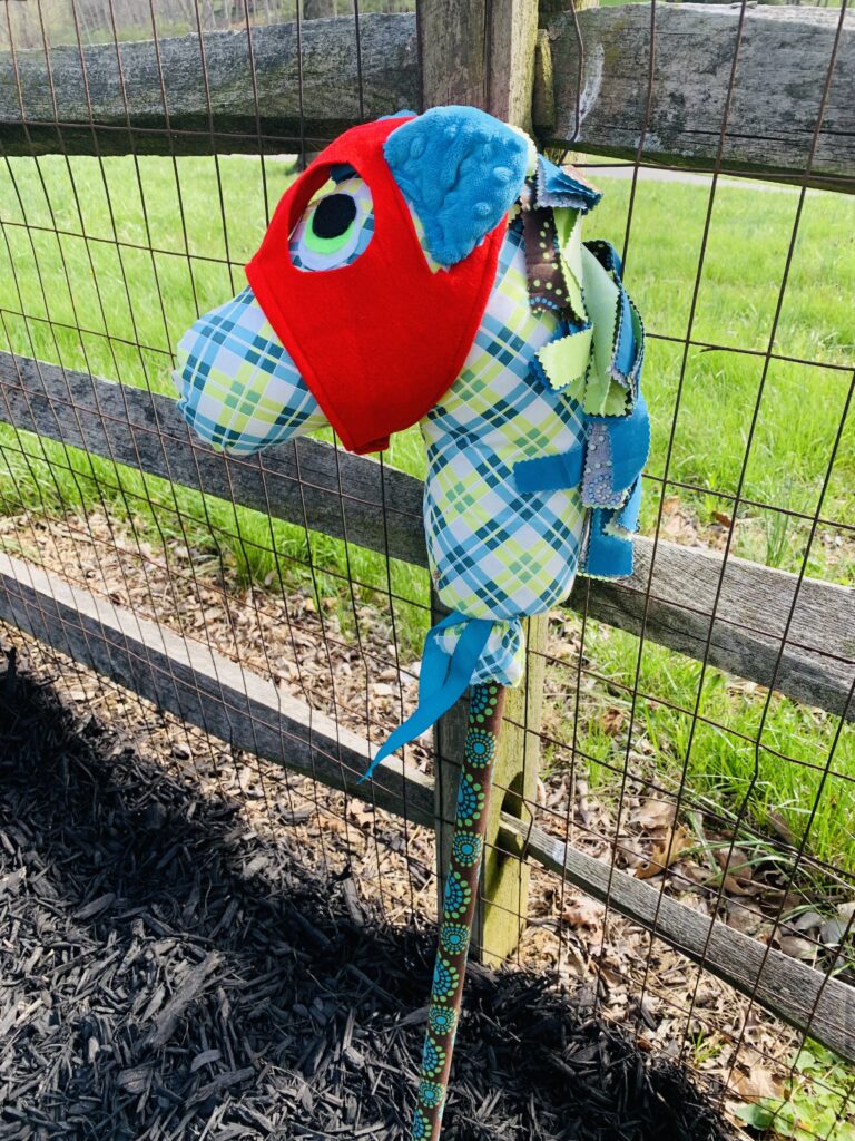 Blue and Green Plaid Stick Pony with Race Mask