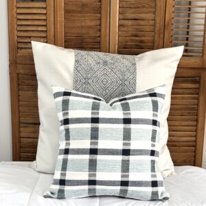 Euro Pillow Cover Set - White/Blue Plaid
