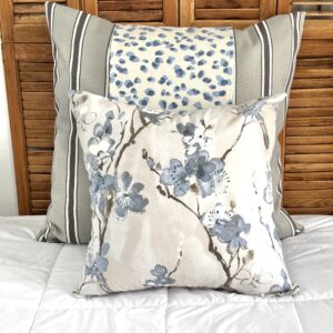 Euro Pillow Cover Set - Gray Stripe/Blue Floral